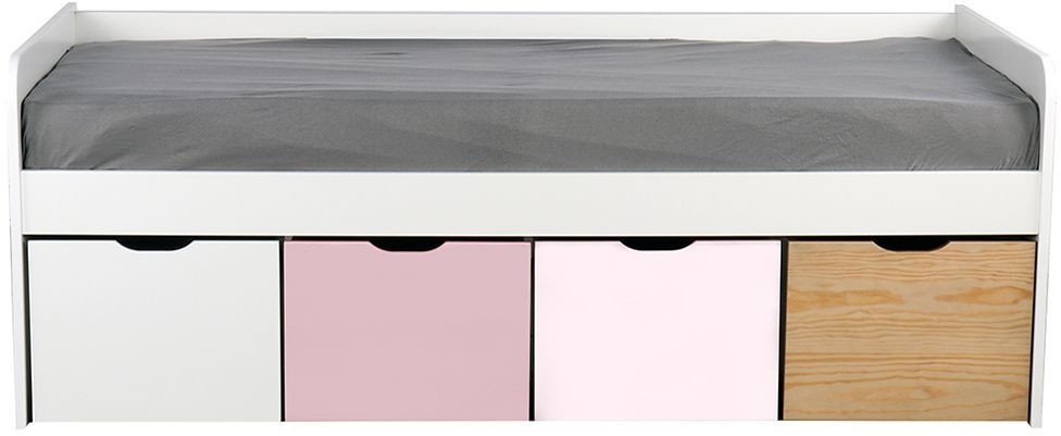 Miliboo Lit enfant avec 4 tiroirs bois, blanc et rose MOLENE