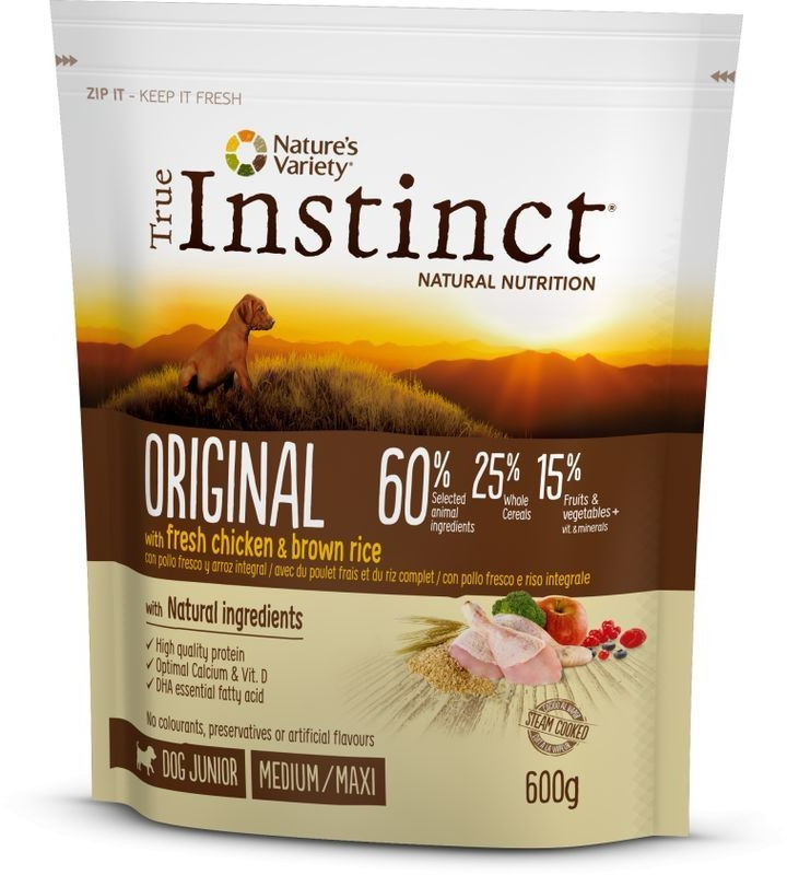 True Instinct Original poulet frais et riz complet Medium/Maxi Junior (600g)
