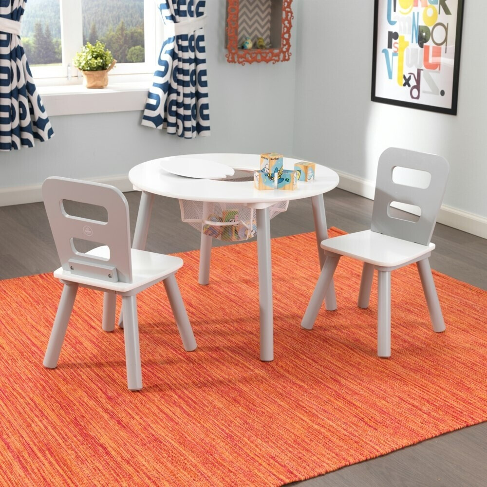 KidKraft Ensemble table ronde avec rangement + 2 chaises - gris & blanc