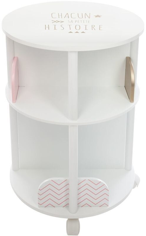 Atmosphera Bibliothèque enfant ronde à roulettes blanc & rose