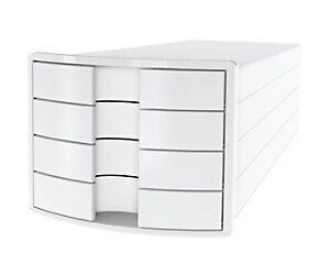 Beschriftungsschilder Stapelbares Ablagesystem mit 4 großen 29,4 x 36,8 x 23,5 cm HAN Schubladenbox IMPULS Schwarz/Transluzent-klar geschlossenen Schubladen für DIN A4/C4 inkl BxTxH