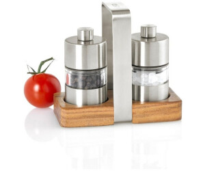 AdHoc David Acacia Wood & Stainless Steel Mini Salt & Pepper Mill Set