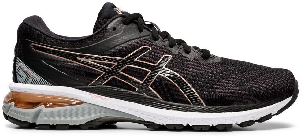 black and rose gold asics womens