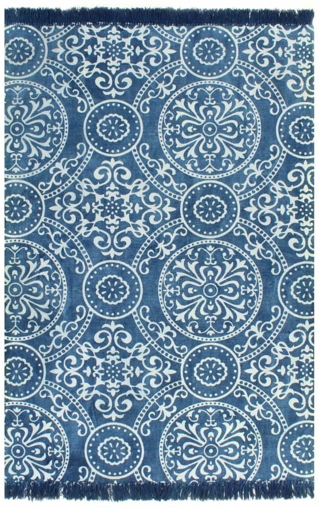 VidaXL Kilim Cotton 160 x 230 cm Blue Print