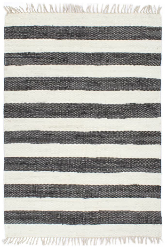 VidaXL Chindi Cotton Dark Grey and White Transverse Stripes 200 x 290 cm