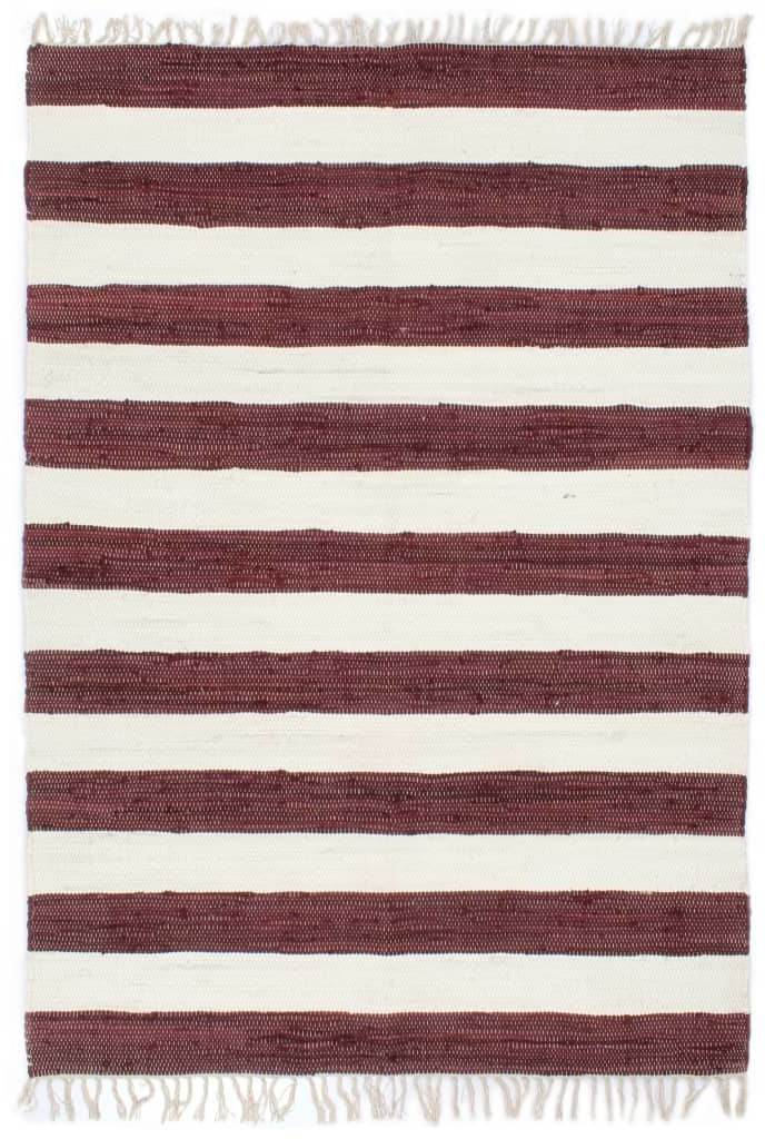VidaXL Chindi Cotton Burgundy and White Transverse Stripes 200 x 290 cm