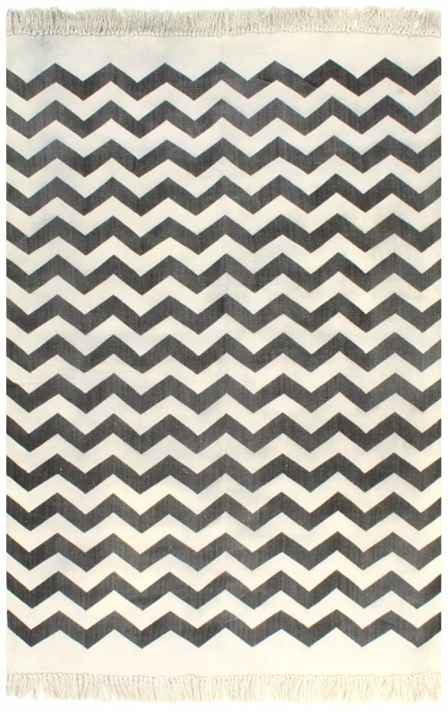 VidaXL Cotton Black & White Kilim 160 x 230 cm Zigzag