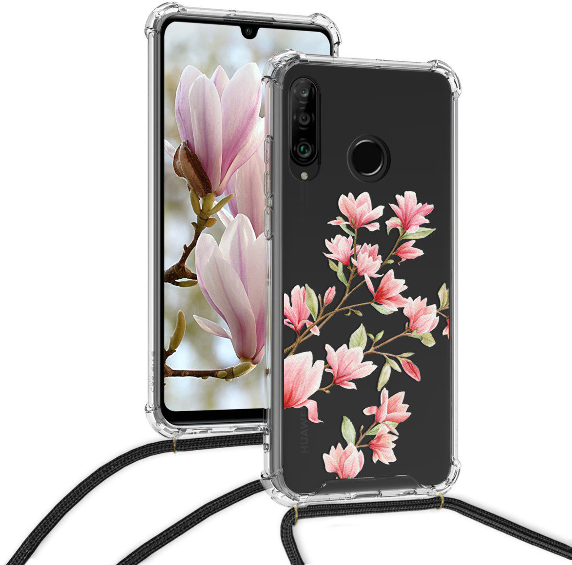 kwmobile Huawei P30 Lite Hülle mit Kordel zum Umhängen Silikon Handy Schutzhülle für Huawei