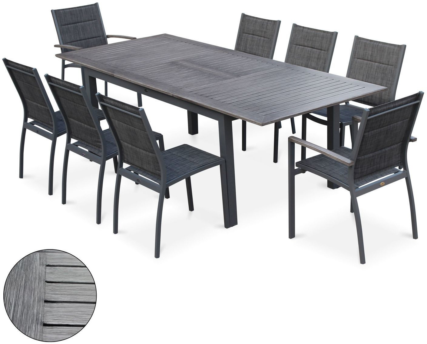 Alice's Garden Chicago Salon de jardin table extensible 175/245 cm effet bois/gris chiné