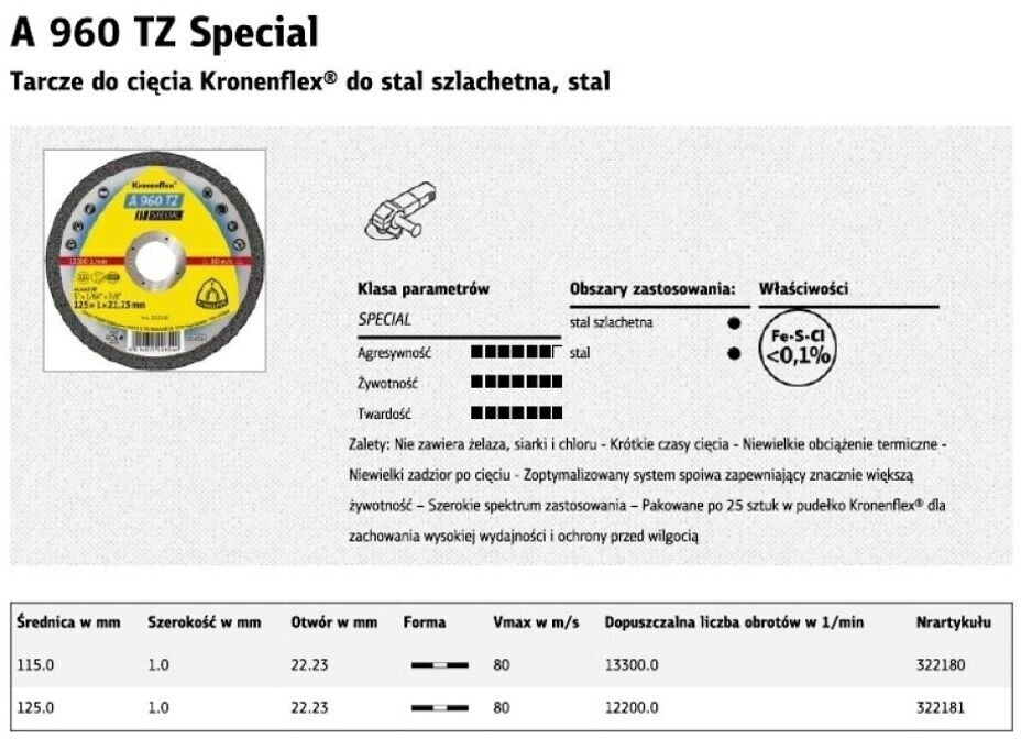 Klingspor A 960 TZ 125 x 1 x 22,23 mm (322181)