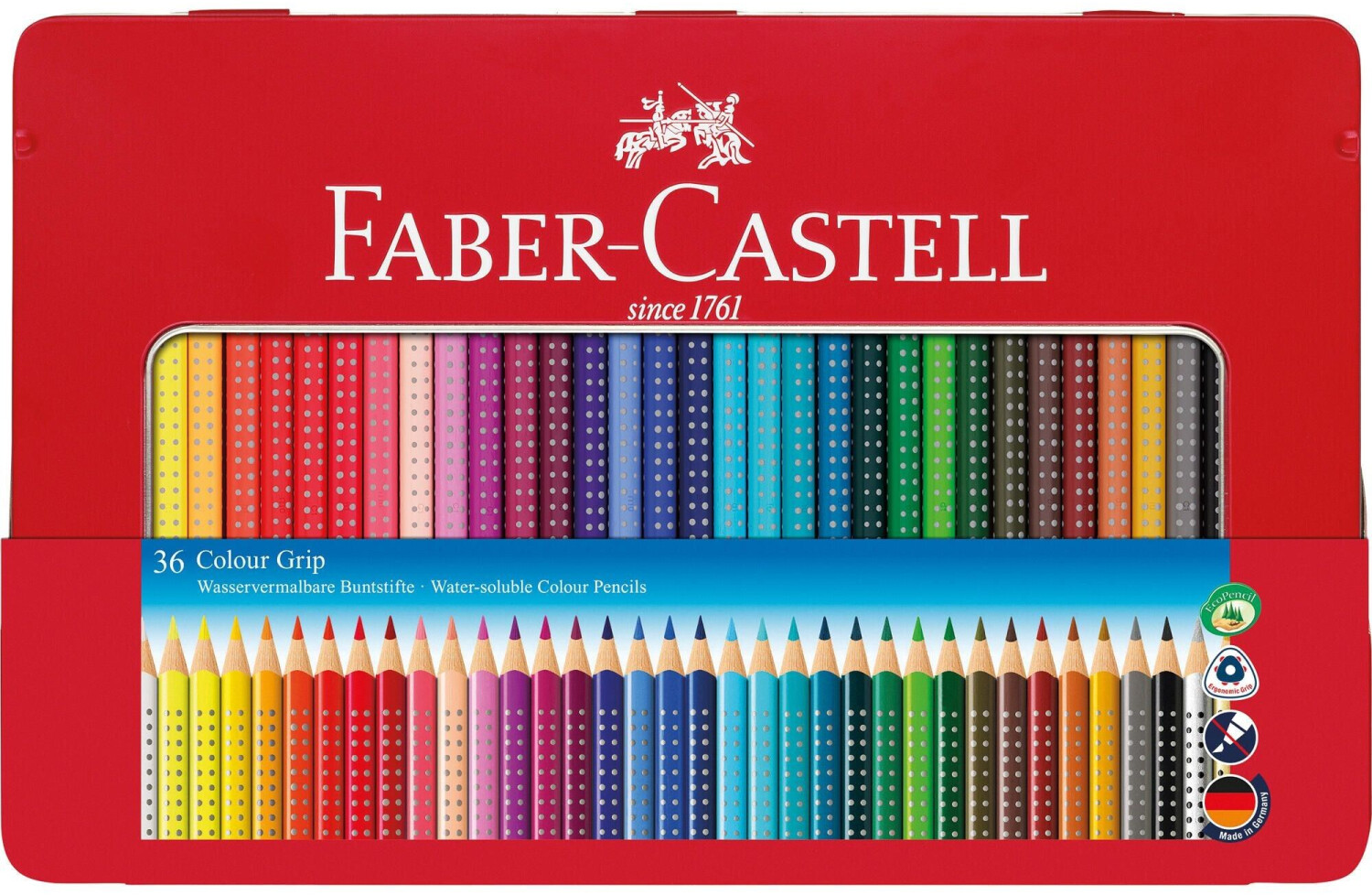Faber-Castell Colour Grip 2001 Coloured Pencils - Tin of 36