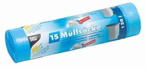 Papstar Bin Liner with Tieback 120L blue (15 pcs)