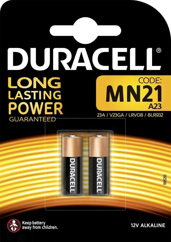 DURACELL Piles alcalines spéciales MN21 12V, lot de 2 (A23/23A/V23GA/LRV08/8LR932)