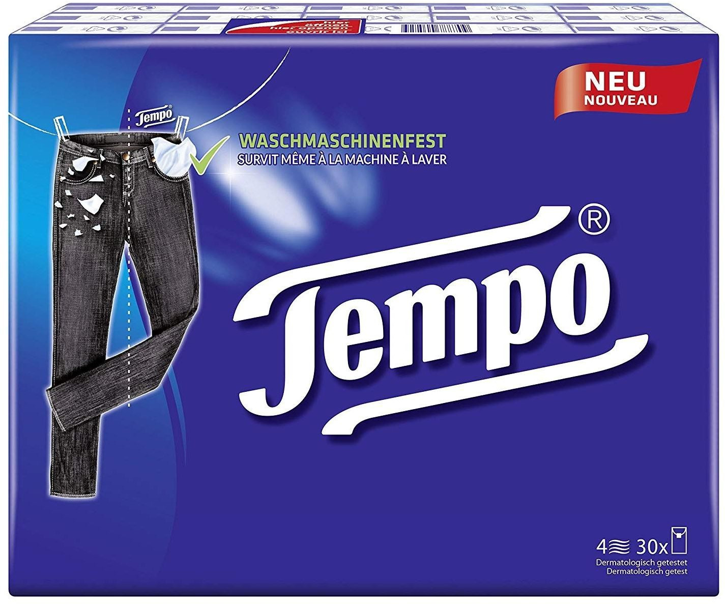 Tempo Orginal Taschentücher - Megapack - 10 Packungen mit je 30 Päckchen x  10 Tüchern - extra starke, weiche Papiertaschentücher, waschmaschinenfest :  : Drogerie & Körperpflege