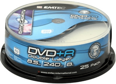 Emtec DVD+R DL 8,5GO 240min 8x cake box de 25 pièces