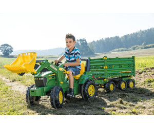 Tracteur pour enfant à pédales avec capot ouvrant et remorque x