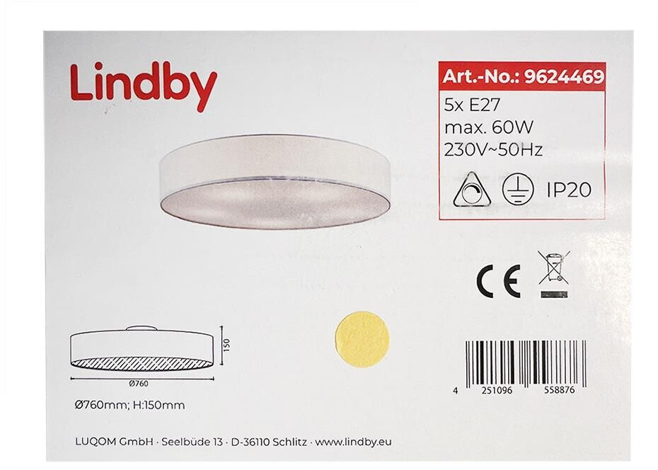 Lindby Gordana Ø76x15cm 5xE27