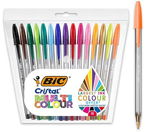 BIC Lot de 15 stylos à bille Cristal Multicolour 0,4mm - couleurs assorties  au meilleur prix sur