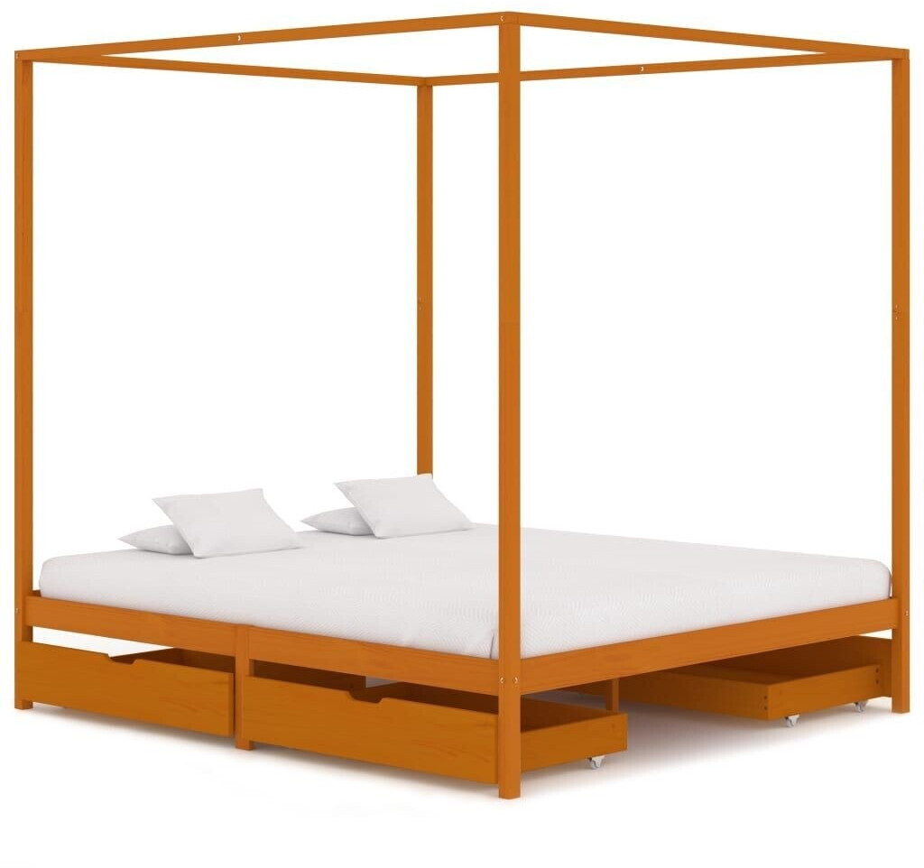 vidaXL Himmelbett-Gestell 4 Schubladen Massivholz Kiefer 180x200cm