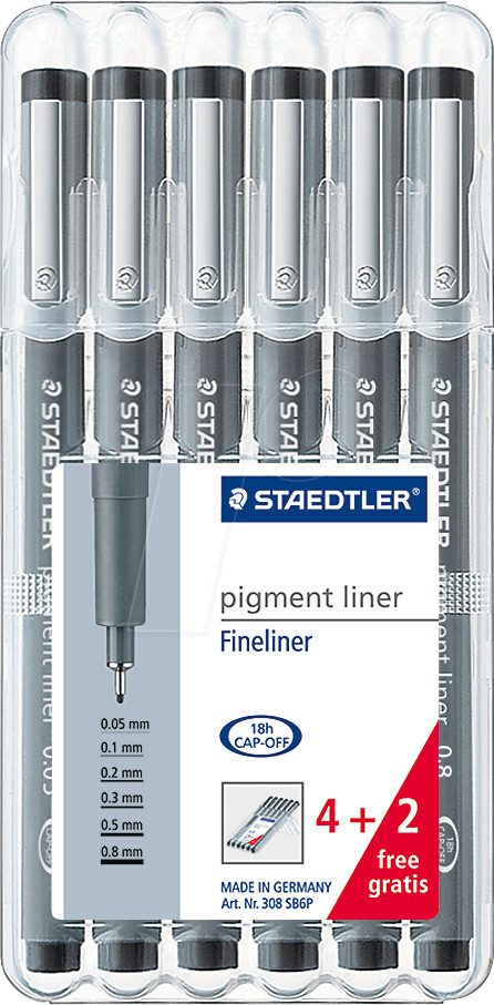 STAEDTLER - Pigment Liner - Feutre Fin - 308 SB6P - STAEDTLER® Box