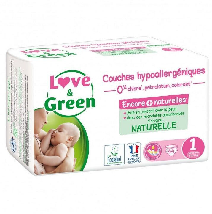 Love & Green couches hypoallergéniques taille 1 (2-5 kg 44 pièces)