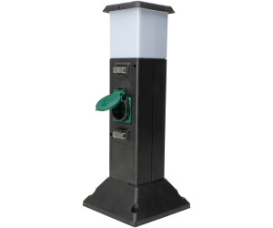 Energiesäule mit 2 Schutzkontaktsteckdosen mit Klappdeckel und Lampenfassung schwarz/grün 145326012 Standleuchte Außenlampe Gartensteckdose IP44 inklusive Erdspieß 