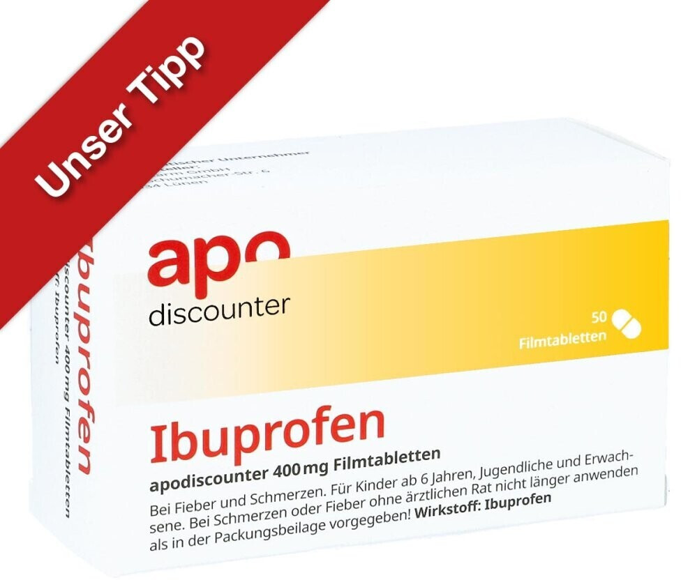 Ibuprofen apodiscounter 400mg Schmerztabletten (50 Stk.) ab 4,49 € Preisvergleich bei idealo.de