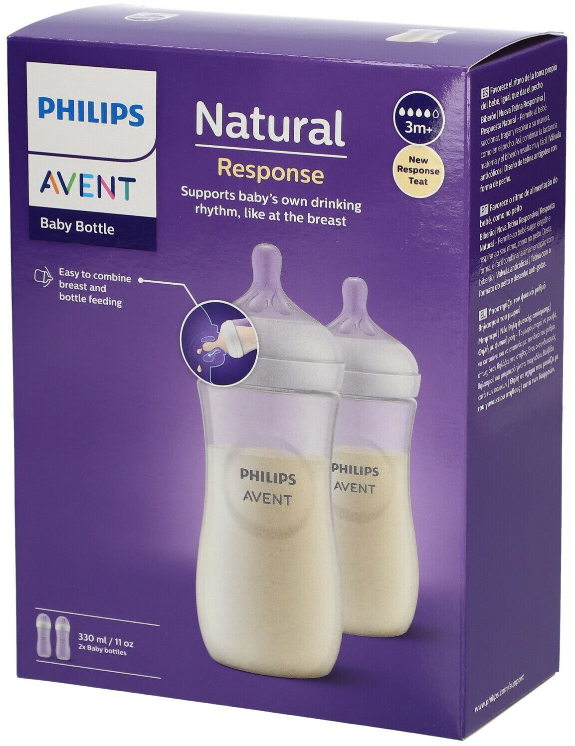 Philips AVENT Biberon Natural 330 ml transparent (x2) + tétine Réponse  Naturelle (SCY906/02) au meilleur prix sur