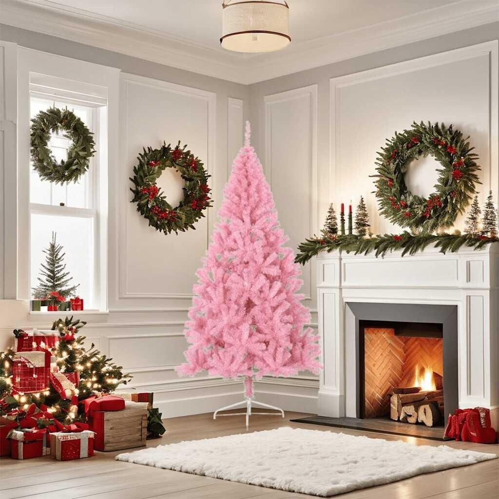 vidaXL Demi sapin de Noël artificiel PVC avec support rose