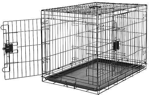 AmazonBasics Collapsible dog cage metal wire with bottom tray double door