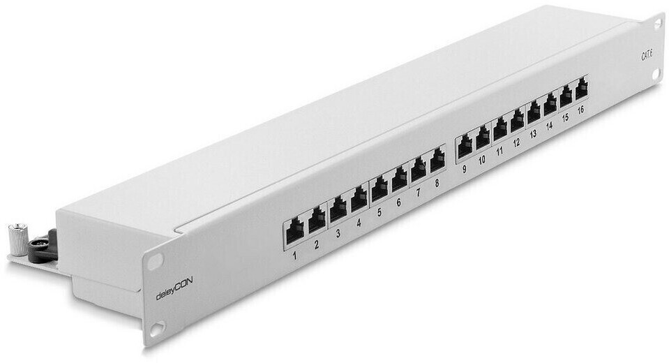 deleyCON CAT6 Network Panel 16-Port Desktop 19-Inch Rack Integration Server Mounting Shielded 16x RJ45 Ports