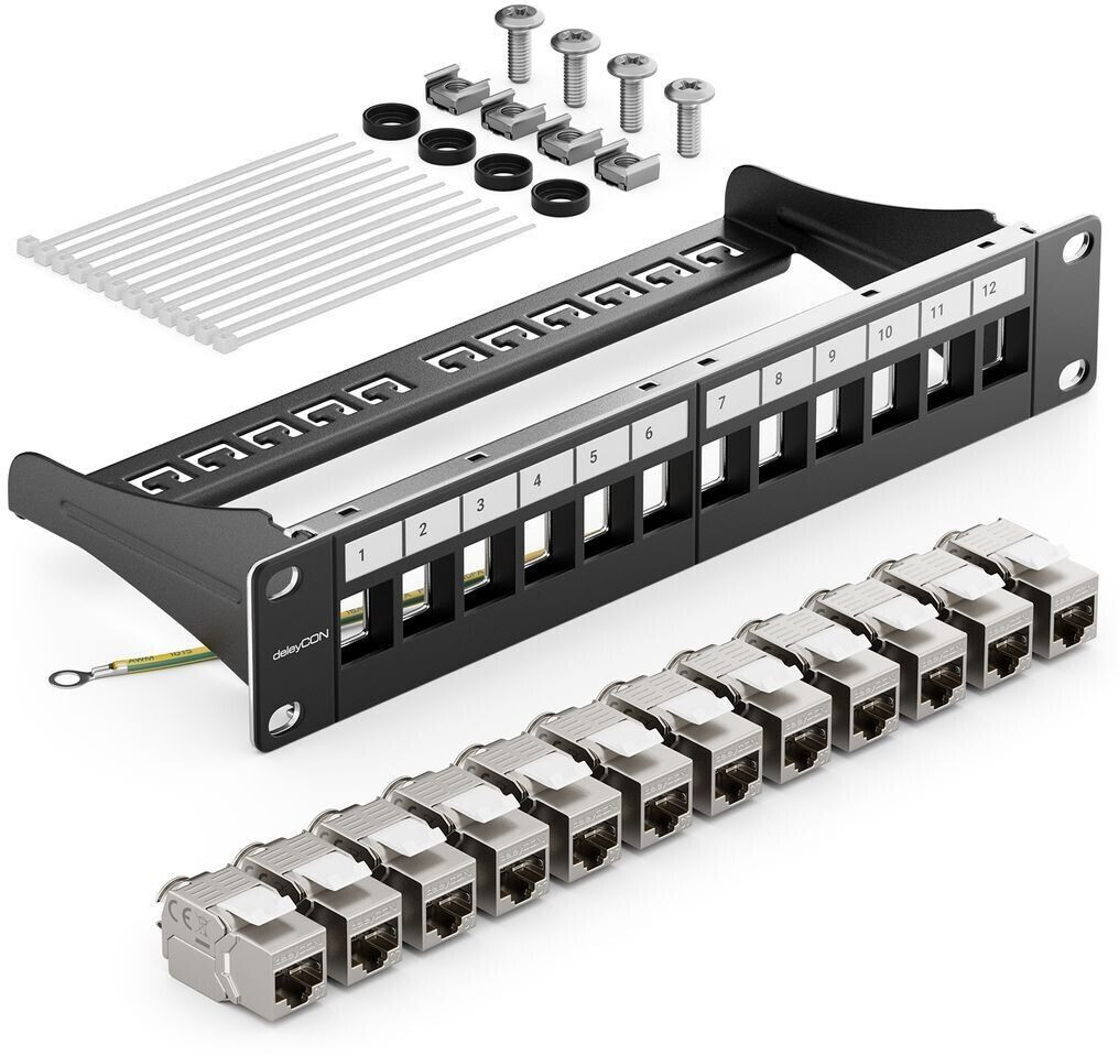 deleyCON 12-Port Patchpanel + 12x CAT 7 Keystone Module