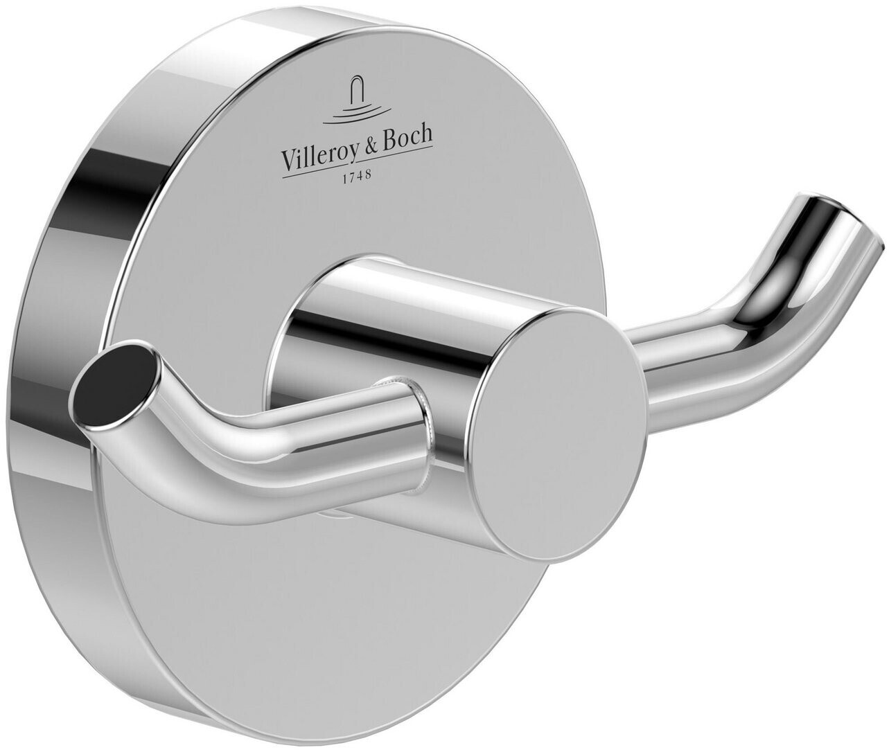 Villeroy & Boch Elements - Tender handdoekhaak, handdoekhouder voor wandmontage, wandhaak van zink, accessoires badkamer, ronde badhaak, 54 x 32 x 54 mm, chroom