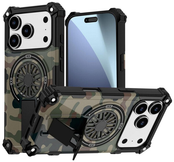 Wigento Für Apple iPhone 17 Pro Camouflage MagSafe 360 Ring Hybrid Kickstand Hülle Grün