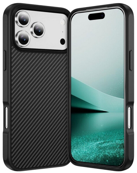Wigento Für Apple iPhone 17 Pro Max MagSafe Carbon Design Skin Feel TPU Hülle Schwarz