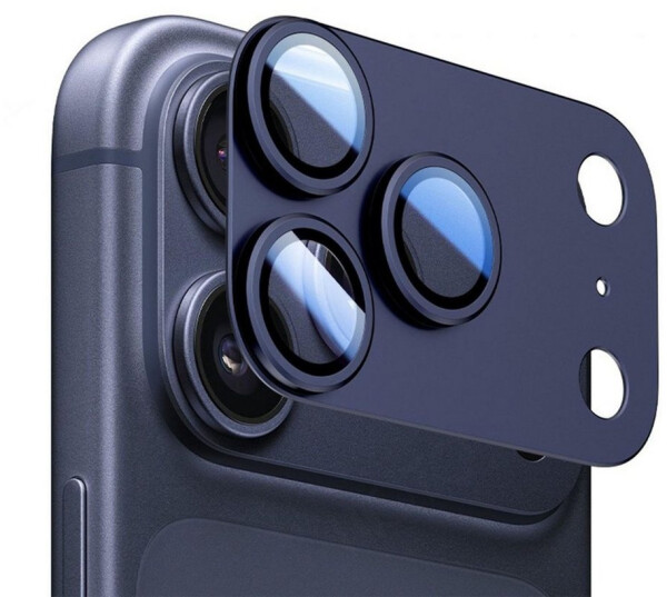 Wigento Metall Kamera Schutzring für Apple iPhone 17 Pro Max mit Glasabdeckung Blau