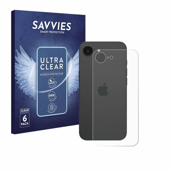 Savvies 6x Schutzfolie für Apple iPhone 16e (Rückseite) Displayschutz klar