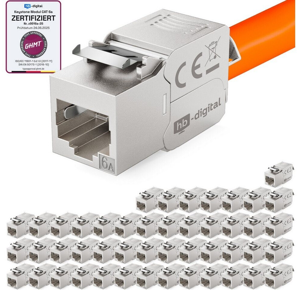 12x Hb-digital Cat.6a Keystone RJ45 Jack - Volledig Afgeschermd, Tool-less, 500 MHz 10Gbit/s Voor Patchpanel & Installatie