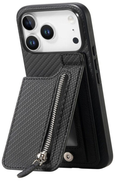 Wigento Hülle für Apple iPhone 17 Pro Max Carbon Look Flip Kunstleder Schwarz