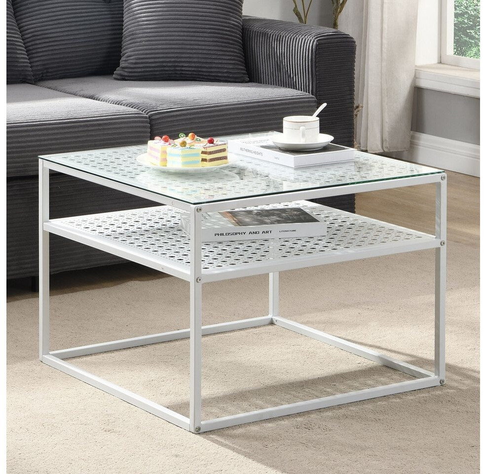 Finebuy Couchtisch Glas/Metall 60cm quadratisch, weiß ab 53,95 € (Oktober 2026)