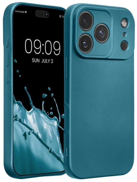 kwmobile Handyhülle Apple iPhone 17 Pro Silikon Case Metallic Karibikblau