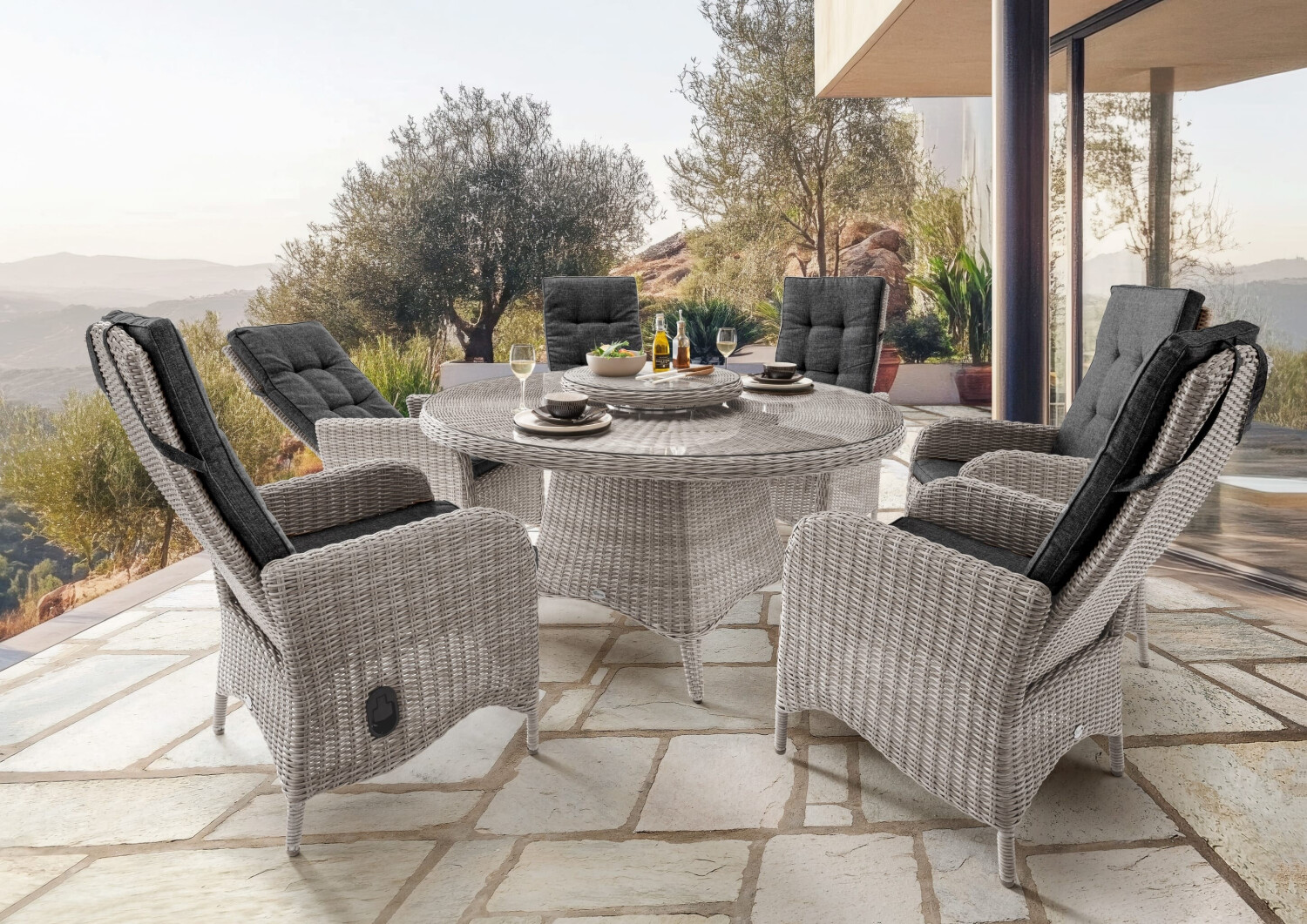 Destiny Palma Luna Garten-Sitzgruppe 6-Sitzer, Polyrattan/Aluminium, vintage weiß, Ø150x75cm ab 1.799,00 € (Oktober 2026)
