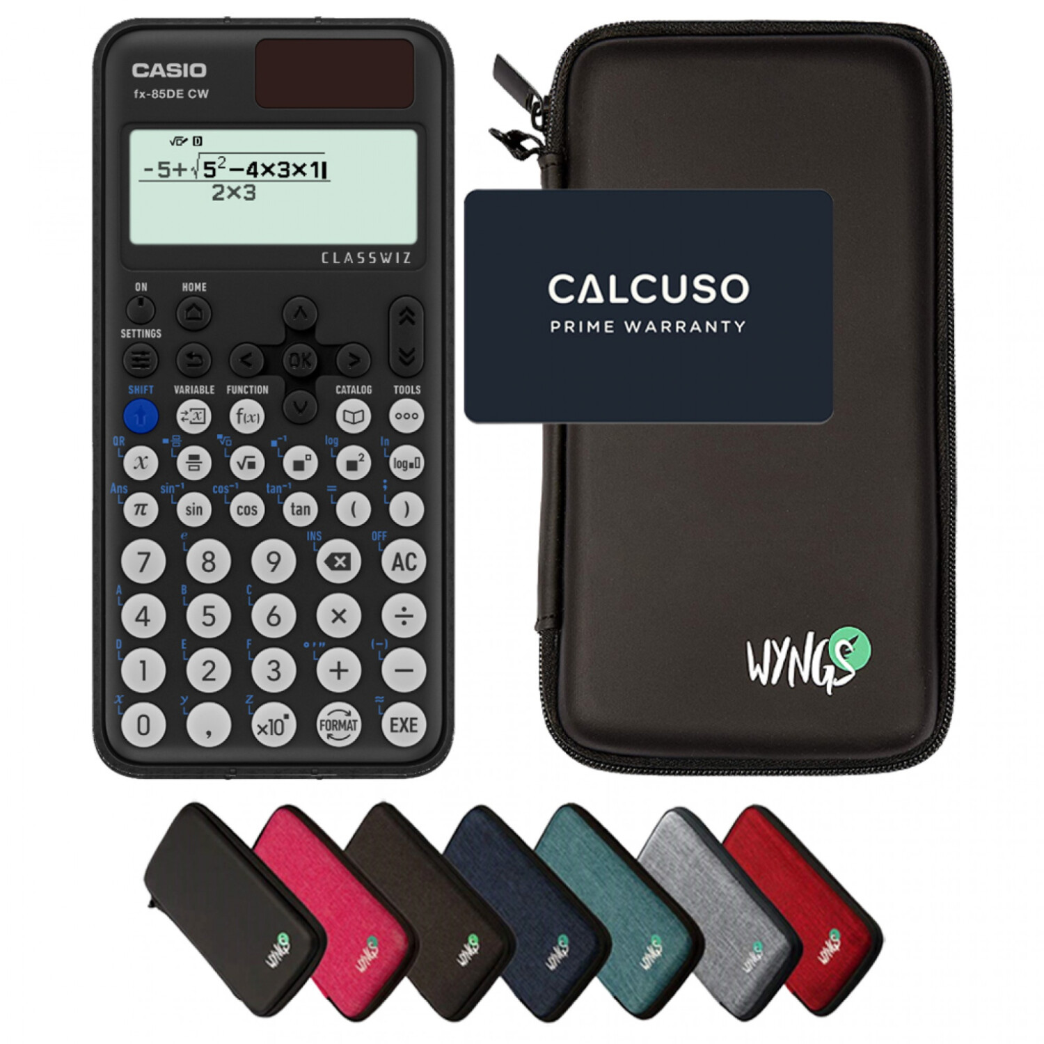 Casio FX-85 DE CW + CalcCase-Schutztasche, Zirkelset pink, Schutzfolie, Garantie Casio FX-85 DE CW + CalcCase-Schutztasche, Zirkelset pink, Schutzfolie, Garantie