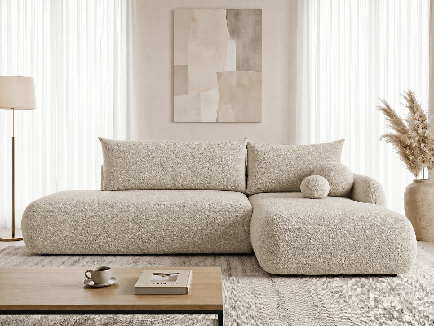 Sofnet NETO Ecksofa L-Form mit Schlaffunktion & Bettkasten, Bouclé ...