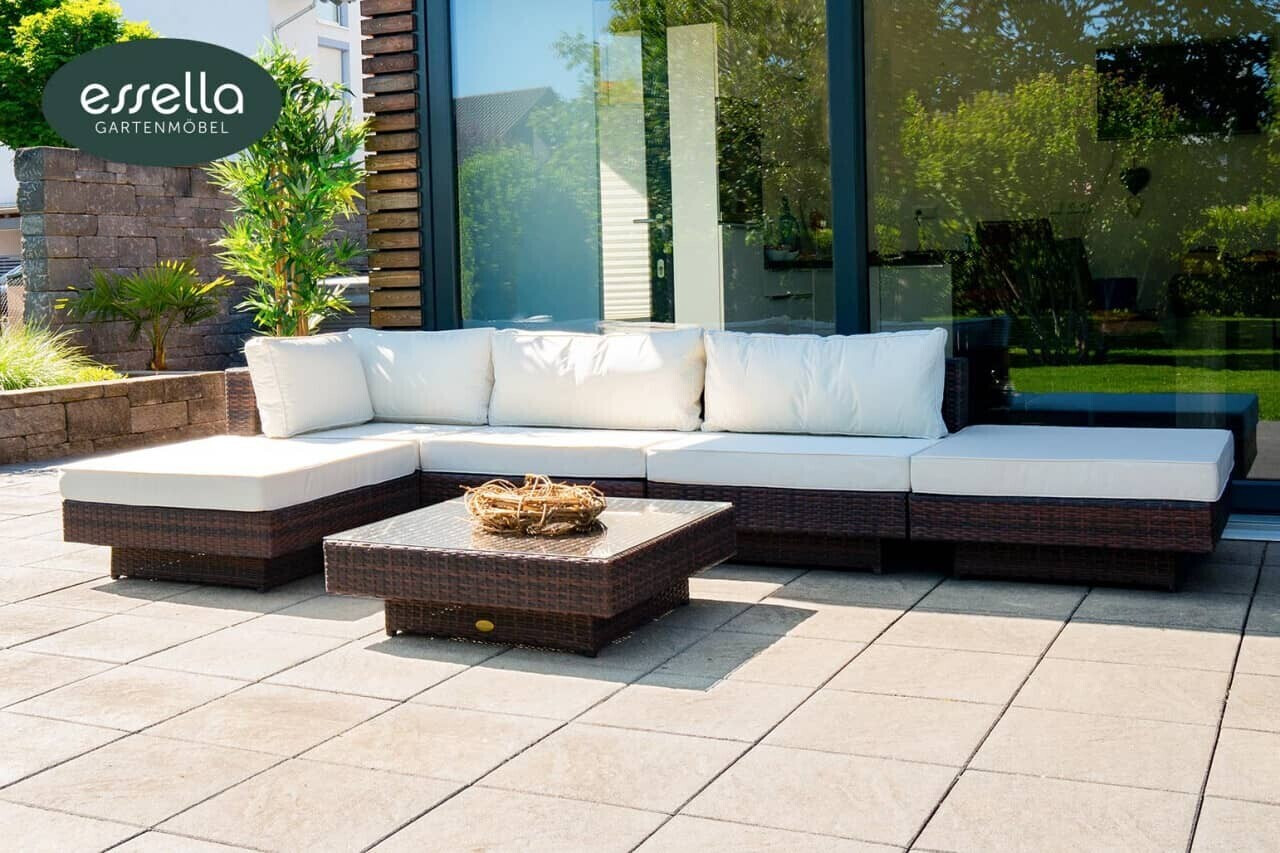 essella Lounge Melbourne Polyrattan 6-Personen Flachgeflecht Bicolor