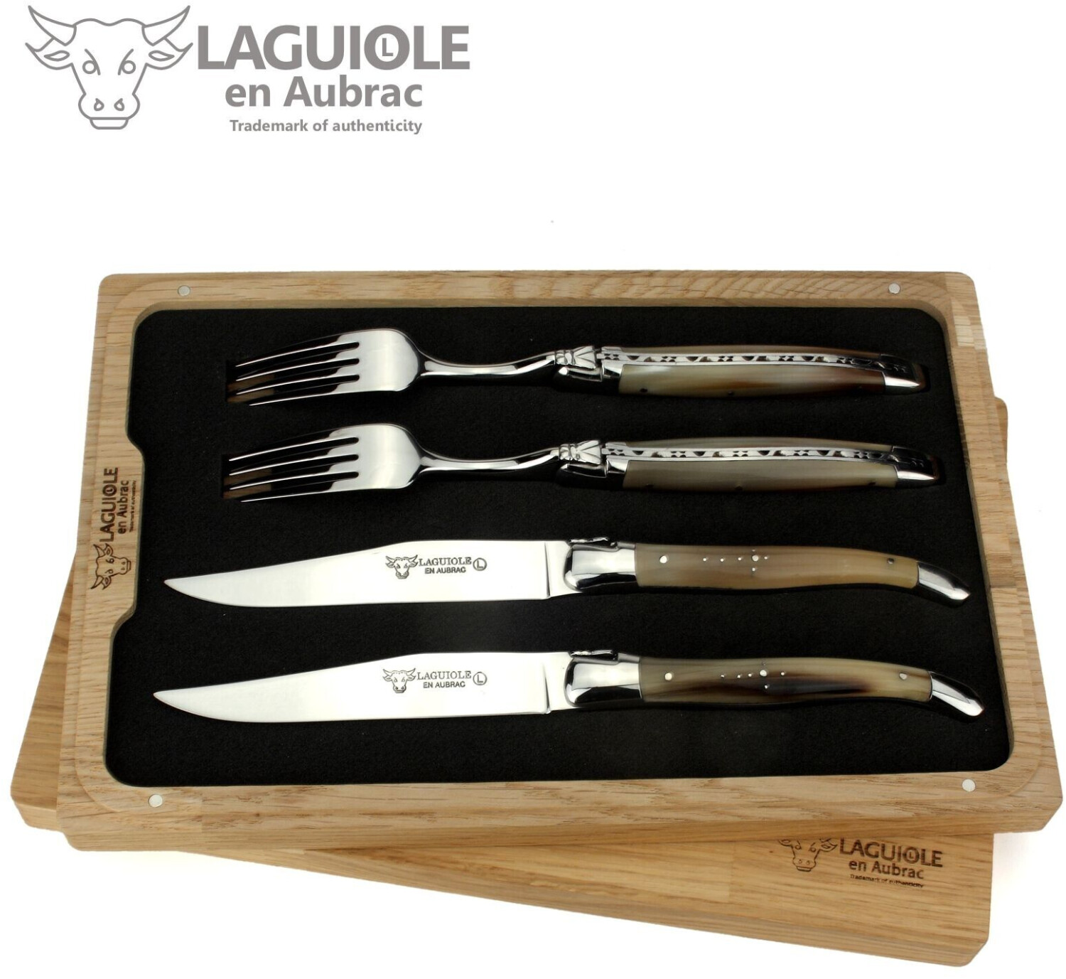 Laguiole en Aubrac Steakmesser mit Gabeln Hornspitze Set 4teilig ab
