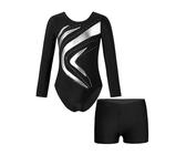 Turnanzug Mädchen Lejafay Mädchen Turnanzug Set – Langarm-Trikot Mit Shorts & Haarband, Glitzer-Design Für Akrobatik & Tanz Gymnastikanzug Set Für Kinder