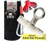 PowerHook Neodym-Magnet 120 Kg Zugkraft – 48 Mm, Angelmagnet-Set Mit 20 M Seil, Karabiner & Handschuhen – Fürs Magnetfischen