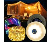 Camping Lichterkette Aufrollbar Solar – 10 M, 132 LEDs, Mit Fernbedienung, IP44 Wasserdicht, 1800 MAh Akku, USB