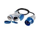 CEE Adapter Stromverteiler CEE 16A 400V auf 3x 230V Schuko 1,5m Kabel IP44